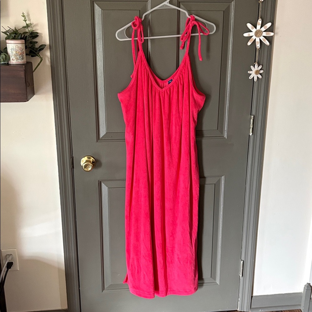 Old Navy Pink Terrycloth Shoulder-Tie Ruched Neck Midi Dress Coverup - Picture 3 of 4
